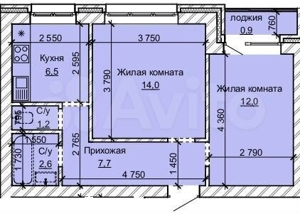 2-к. квартира, 44,9 м², 6/10 эт.