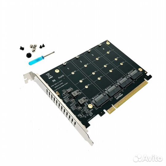 Контроллер PCI-E, 4 порта M.2 NVMe, SSD, raid