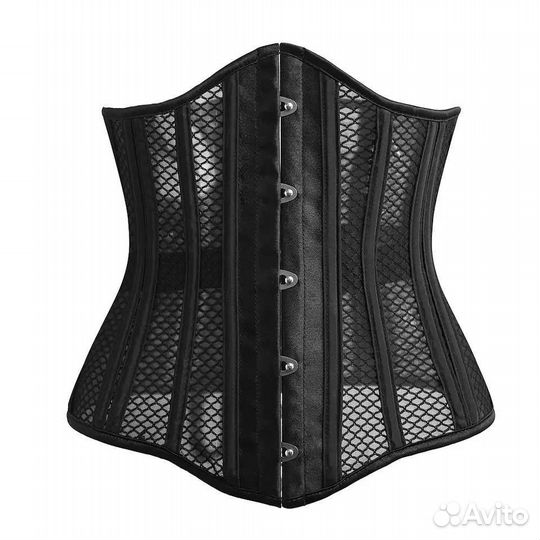 Черный корсет на шнуровке с утяжкой и ребрами