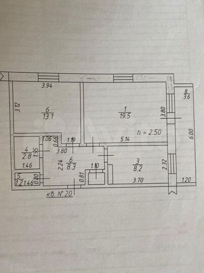 2-к. квартира, 53,3 м², 1/2 эт.
