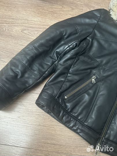 Куртка кожаная мужская зимняя с капюшоном