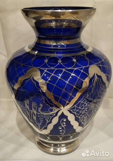 Ваза для цветов италия кобальт серебро