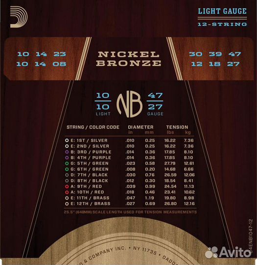 Струны для 12-струнной гитары D'Addario NB1047-12