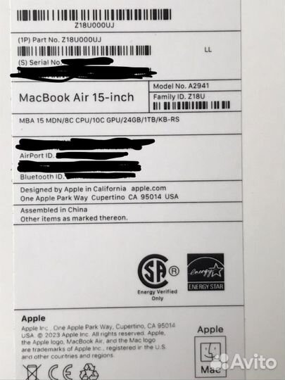 MacBook Air 15 24Gb 1Tb Midnight Рус. клавиатура