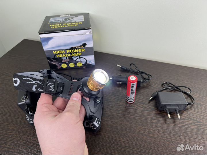 Фонарь налобный, светодиодный, аккумуляторный