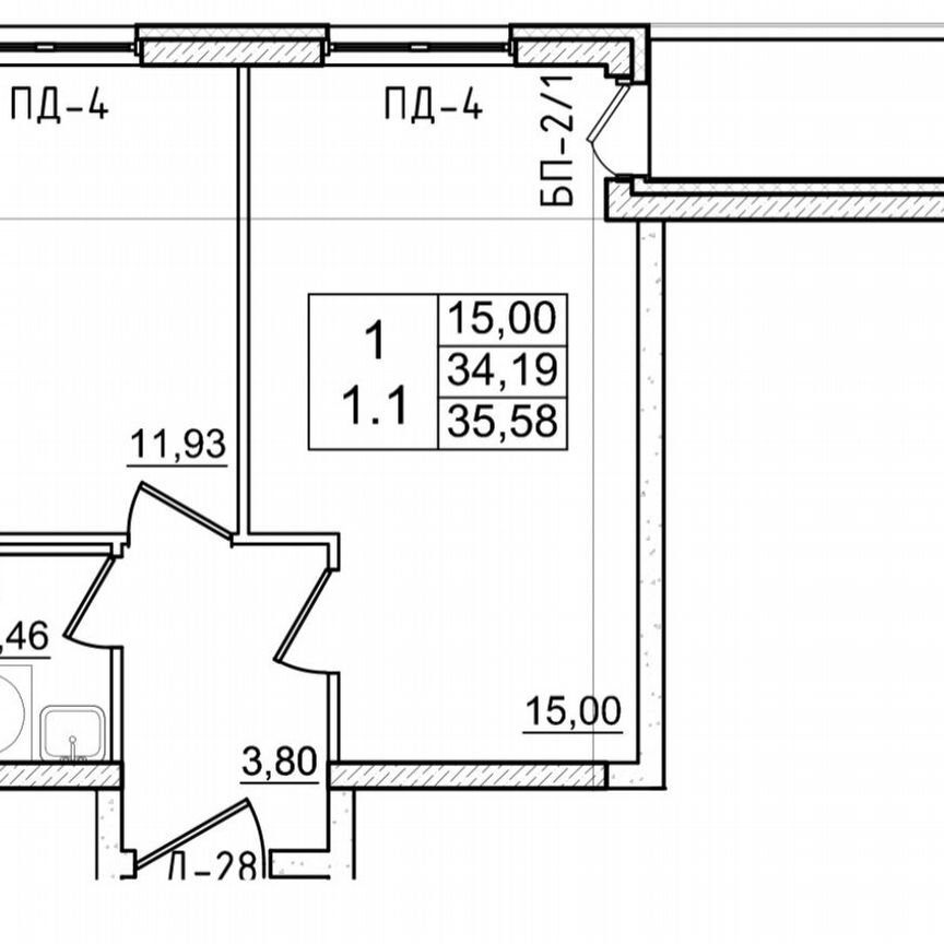 1-к. квартира, 35,6 м², 7/16 эт.