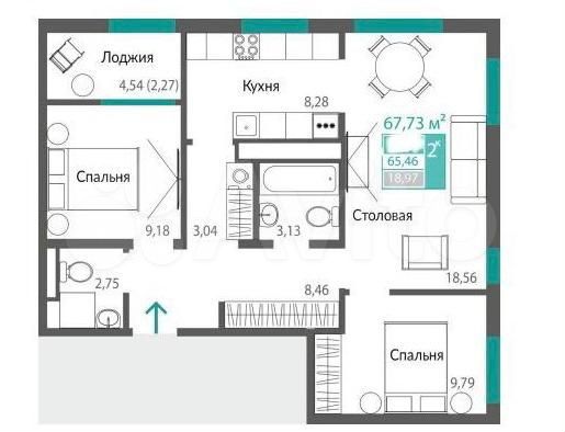 2-к. квартира, 67,5 м², 5/7 эт.