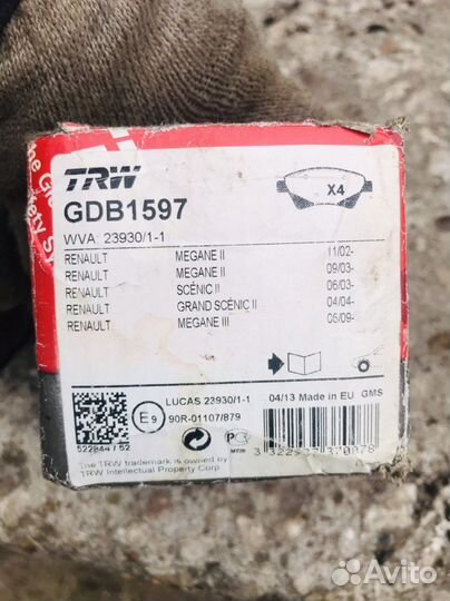 Тормозные колодки рено меган 2