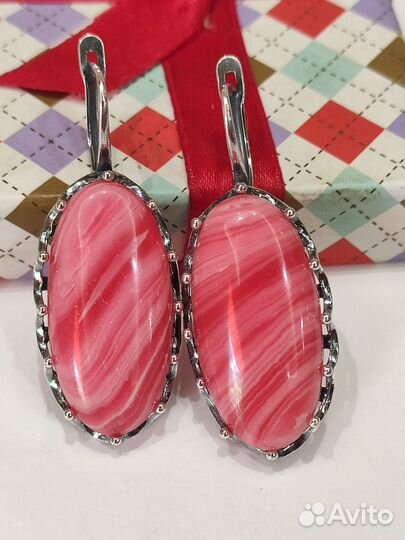 Серьги с родохрозитом розы инков