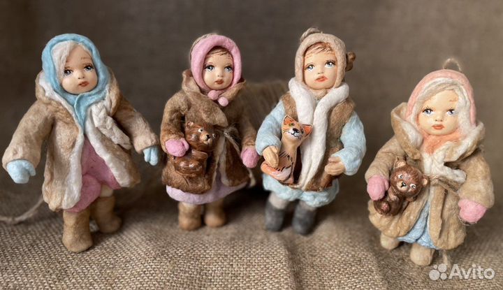 Ватные елочные игрушки под ретро, куклы, ручная р