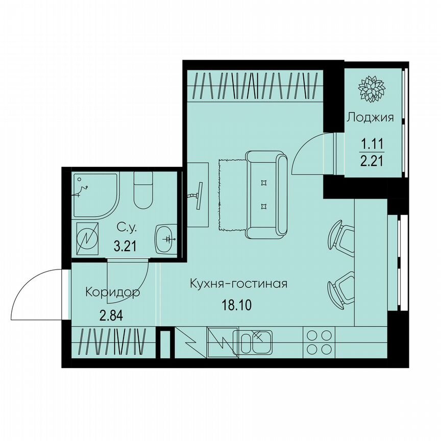 Квартира-студия, 25,3 м², 9/9 эт.