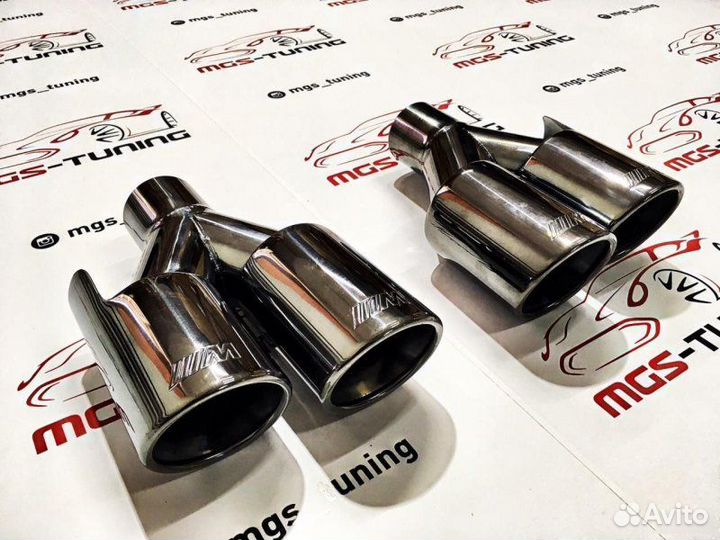 Насадки на выхлоп BMW двойные с лого M black 79 мм