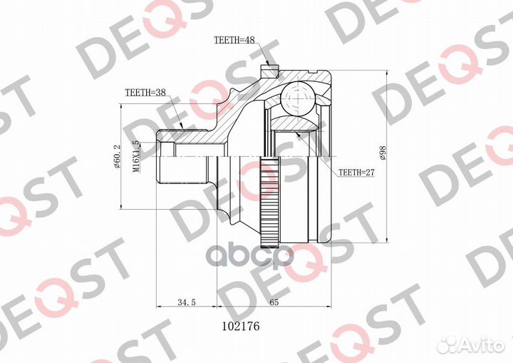 ШРУС VW T4 1.9D-2.8 90-03 нар.(ABS) 102176 deqst