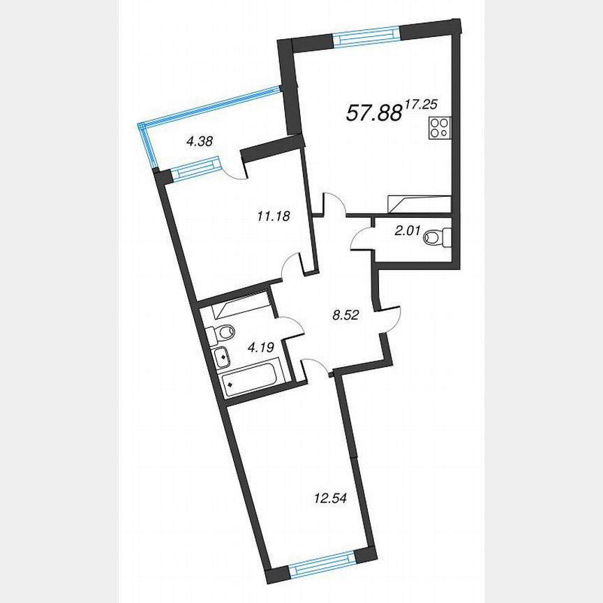 2-к. квартира, 60,1 м², 13/22 эт.