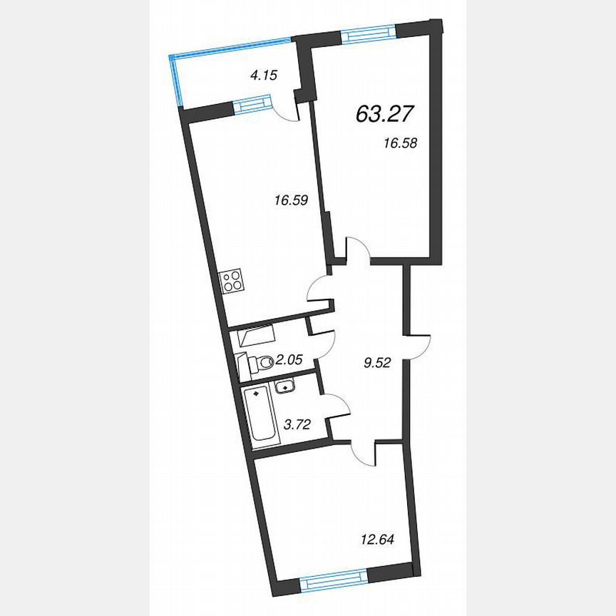 2-к. квартира, 65,4 м², 17/22 эт.