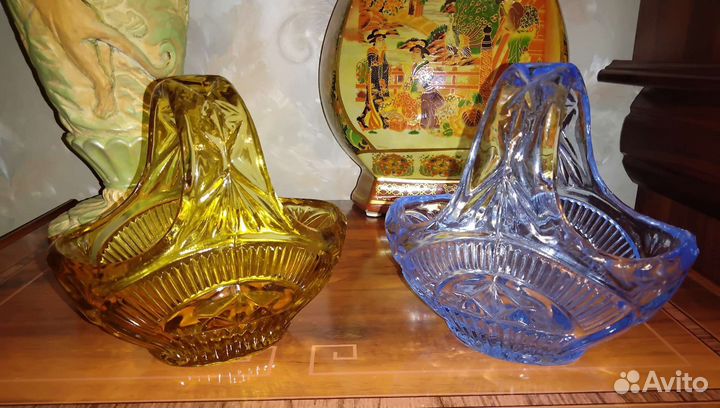 Вазочки корзинки цветной хрусталь СССР;