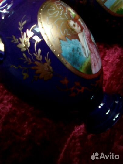 Вазоны кобальт,роспись фарфор,парные