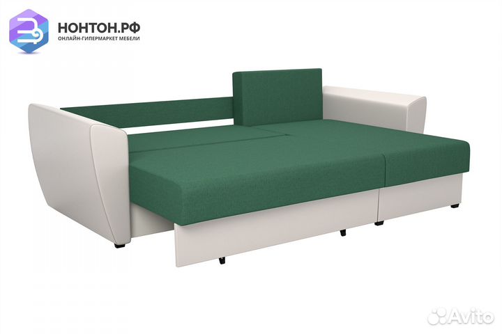 Диван угловой выкатной София зеленый / белый