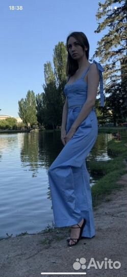 Новый костюм хлопковый топ брюки палаццо