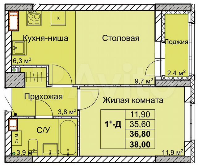 1-к. квартира, 36,8 м², 2/18 эт.