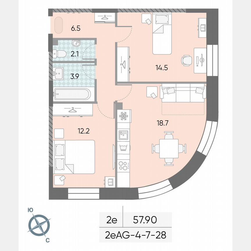 2-к. квартира, 57,9 м², 28/28 эт.