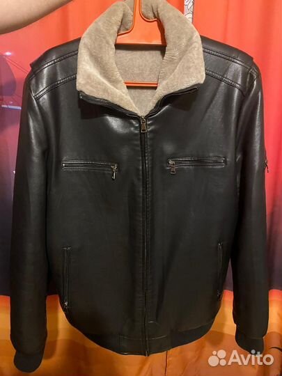 Кожаная куртка мужская зимняя 52-54