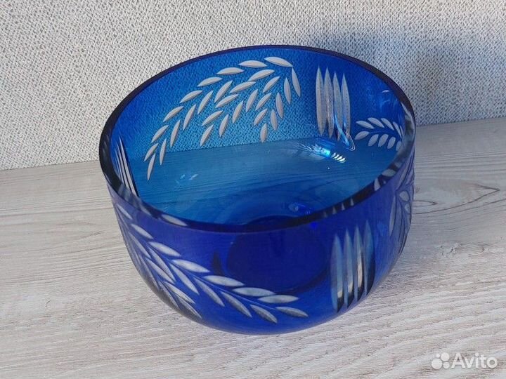 Ваза конфетница синий хрусталь СССР