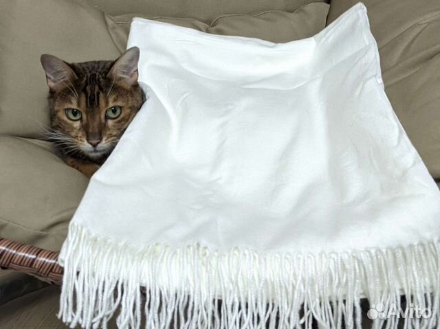 Кашемировый платок палантин белоснежный, 180x65 см