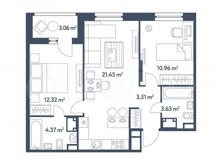 3-к. квартира, 57,8 м², 2/25 эт.