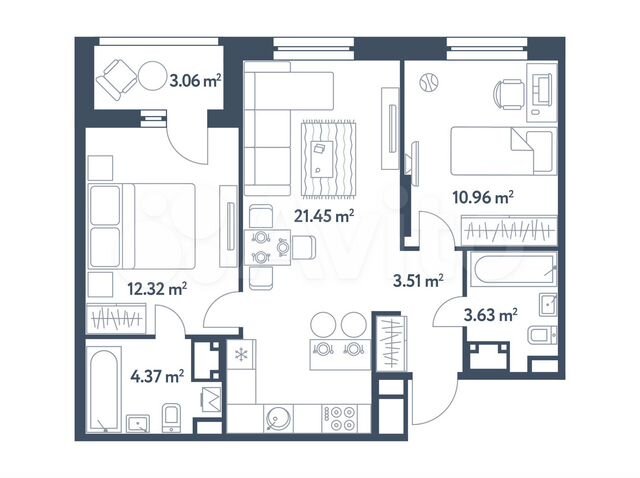 3-к. квартира, 57,8 м², 2/25 эт.