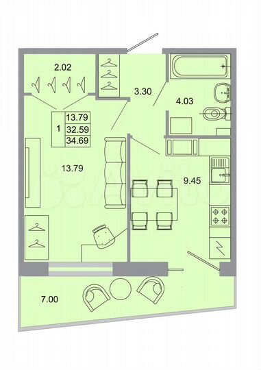 1-к. квартира, 34,7 м², 5/15 эт.
