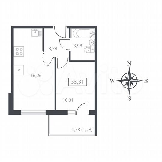 1-к. квартира, 34,8 м², 3/9 эт.