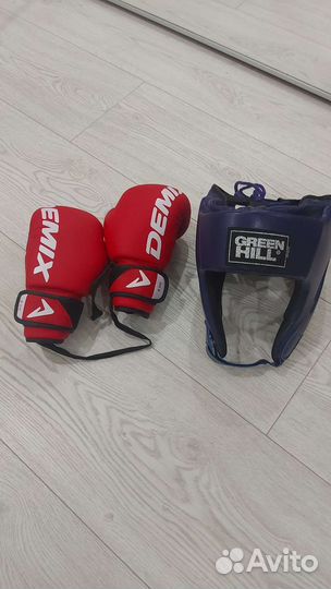 Green hill боксерский шлем и перчатки demix