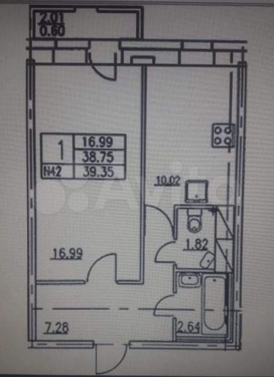 1-к. квартира, 38,9 м², 8/22 эт.