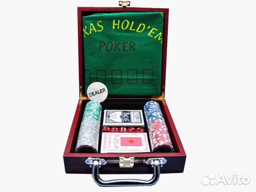Набор Покер в деревянном кейсе 100 фишек
