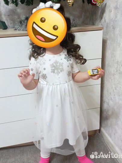 Платье снежинки 98-104 новогодние