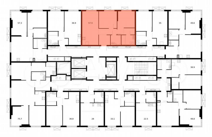 2-к. квартира, 57,9 м², 4/24 эт.