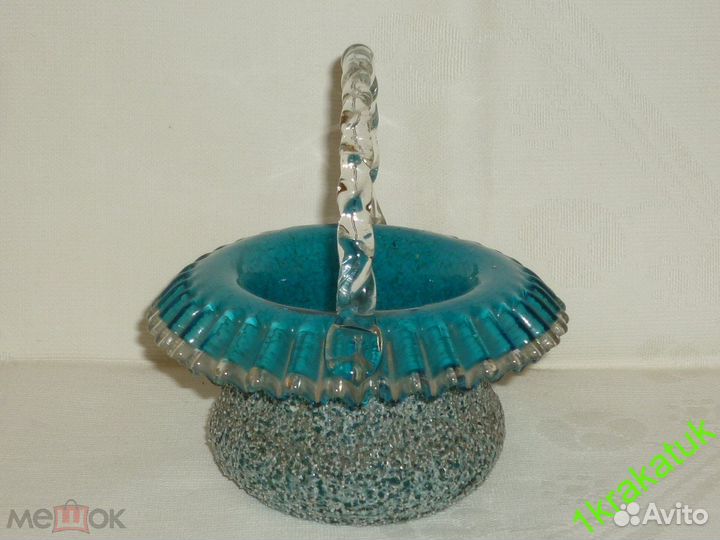 Ваза корзинка русское голубое стекло болотины