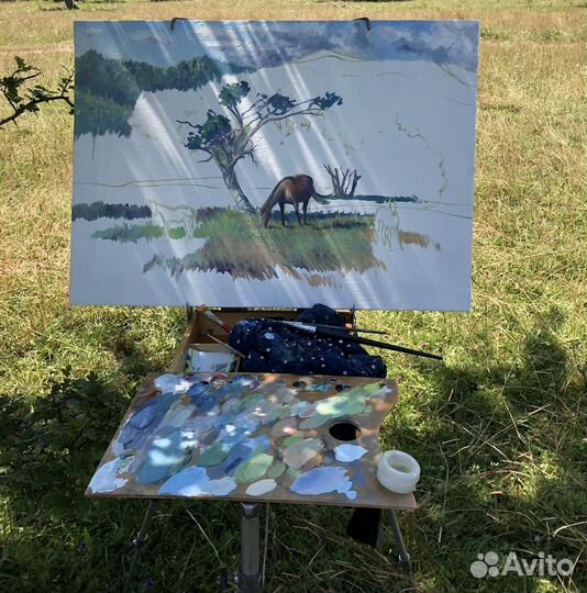 Картина маслом пейзаж с лошадьми