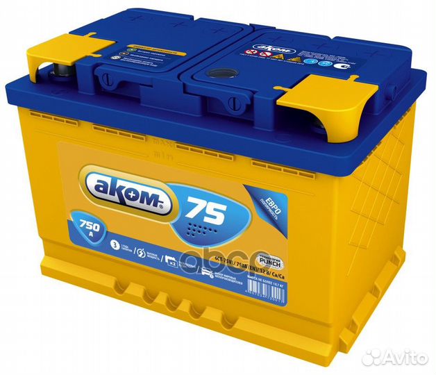 АКБ akom 6ст-75VL 75Ah 700A - обратная 278x1
