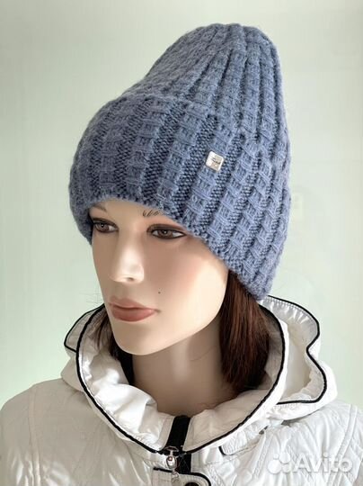 Шапка женская вязаная зимняя двойная