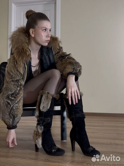 Винтажные зимние сапоги с мехом. Италия