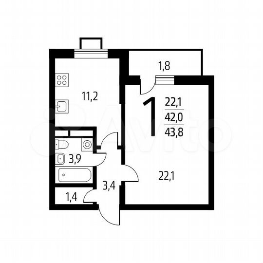 1-к. квартира, 43,8 м², 3/14 эт.
