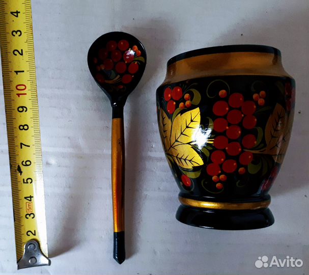 Горшочек с ложечкой, хохлома