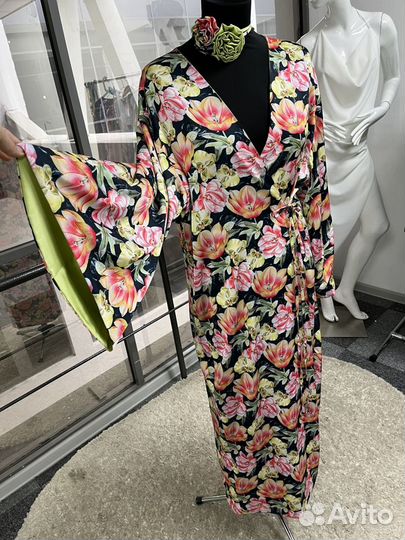 Шелковое кимоно платье миди