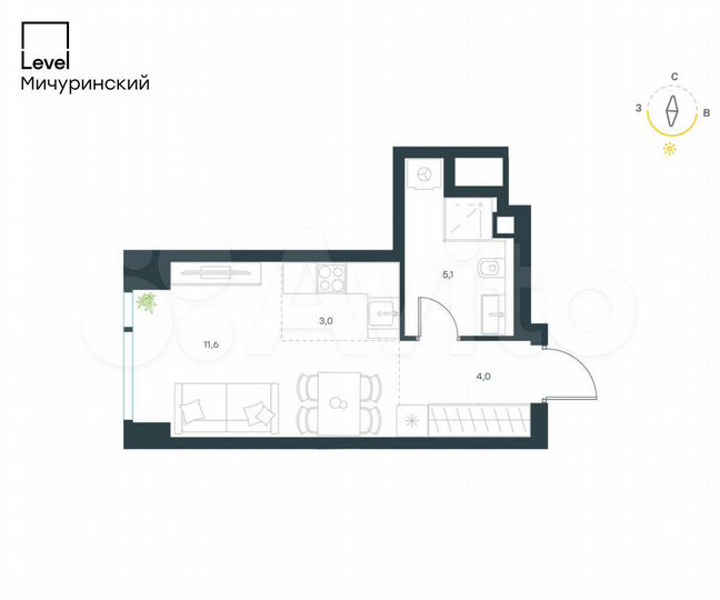 Квартира-студия, 23,7 м², 3/45 эт.