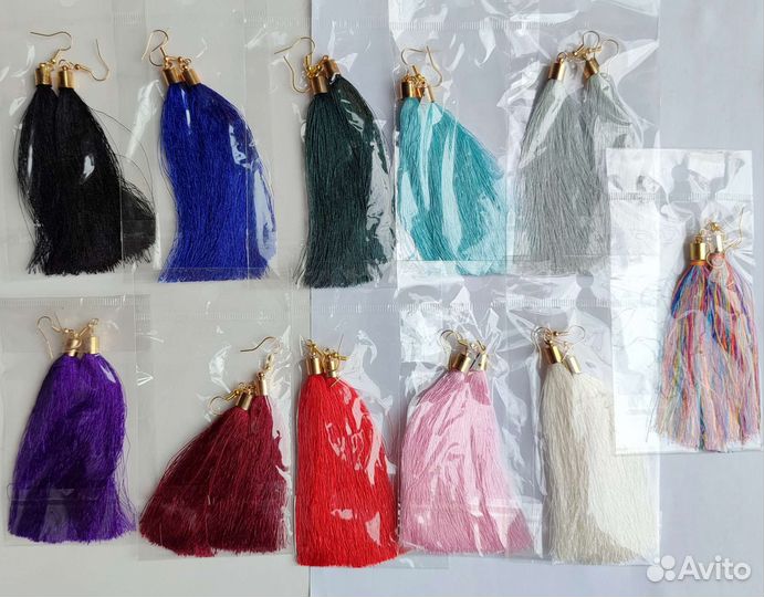 Серьги-кисточки из нитей пара