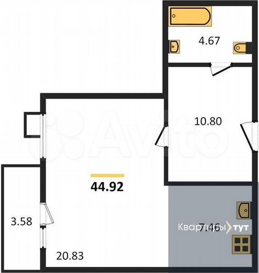 Квартира-студия, 44,9 м², 5/10 эт.