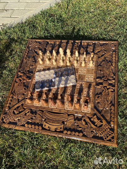 Шахматы нарды шашки 3 в 1 ручная работа дерево