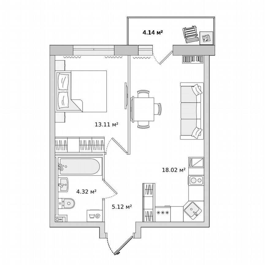 1-к. квартира, 39,8 м², 7/23 эт.